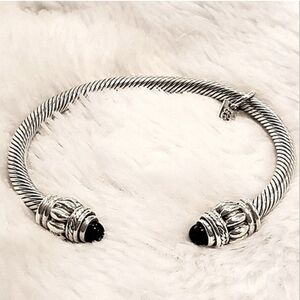 Vintage Sterling Black Onyx Twist Cuff Bracelet